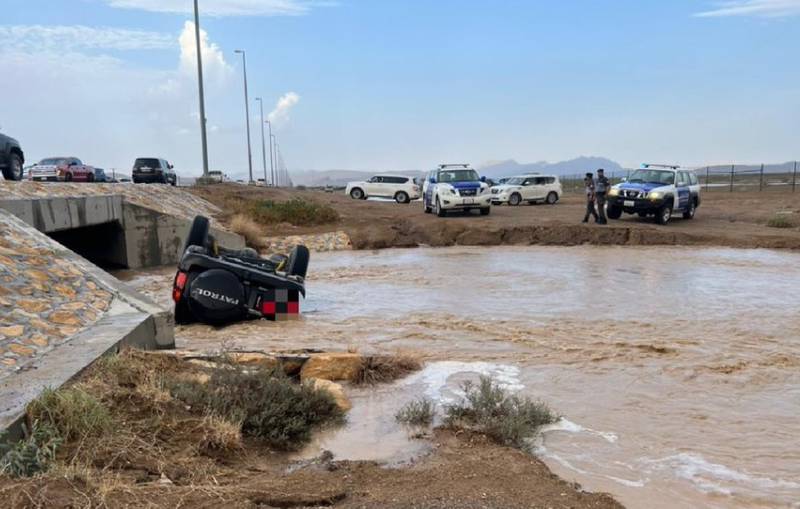 UAE Floods: Driver’s car overturns while clicking flood images following safety plea by police