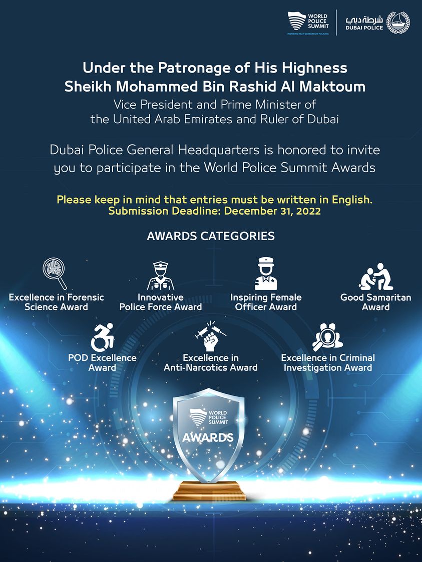 Dubai Police set to organize World Police Summit Awards, including seven categories of Awards