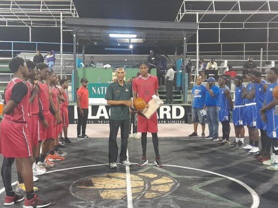 St Kitts and Nevis: Former National player, Daren Pemberton presents U-20 players with basketball supplies (image credits Facebook)